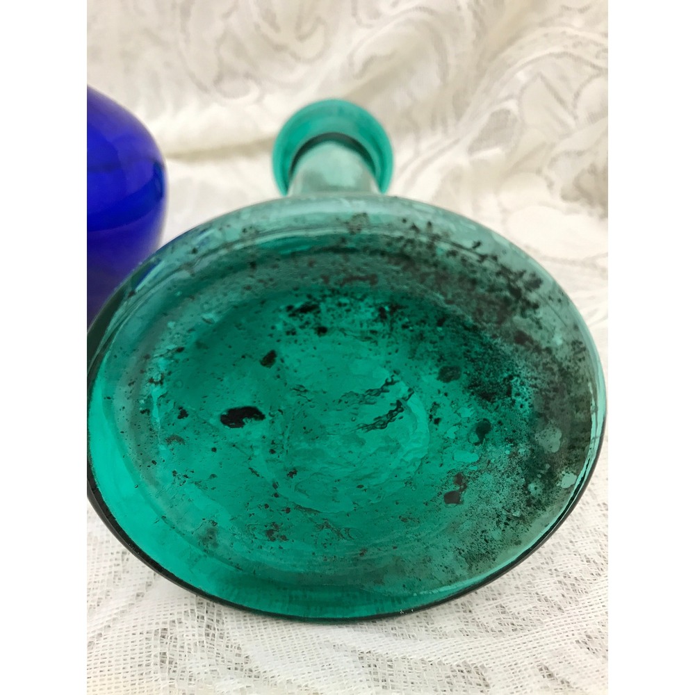 Vintage Curated Glass Vase Set: Cobalt, Teal, and Clear - Wedding Centerpiece #6 - Picture 5 of 9